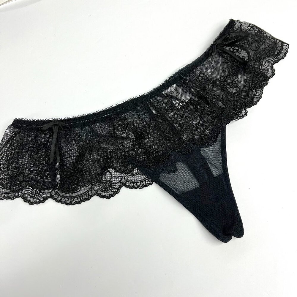 French Style Lingerie | La Senza Embroidery and Mesh Thong | Size M | Black